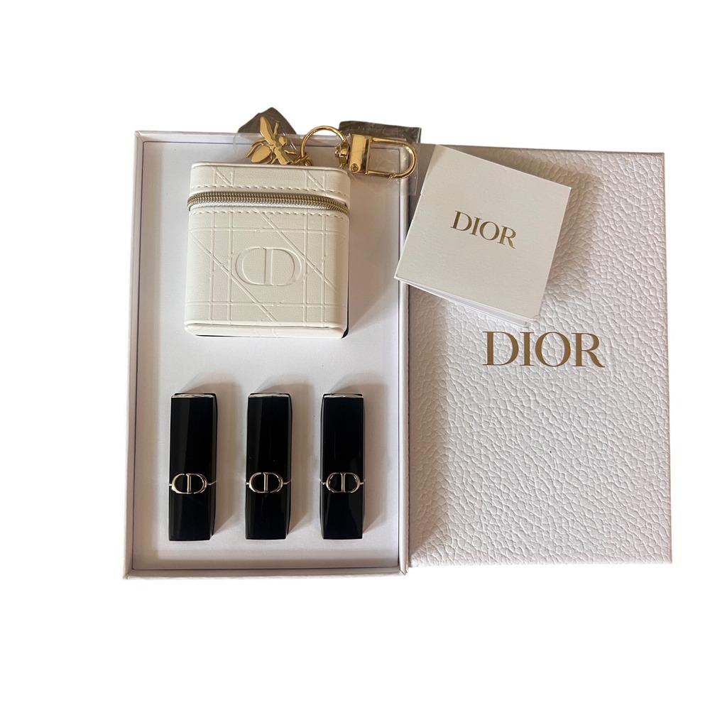 Rouge Dior Exclusive Limited Edition Set Lipsticks Quilted Case Keychain - Picture 2 of 5